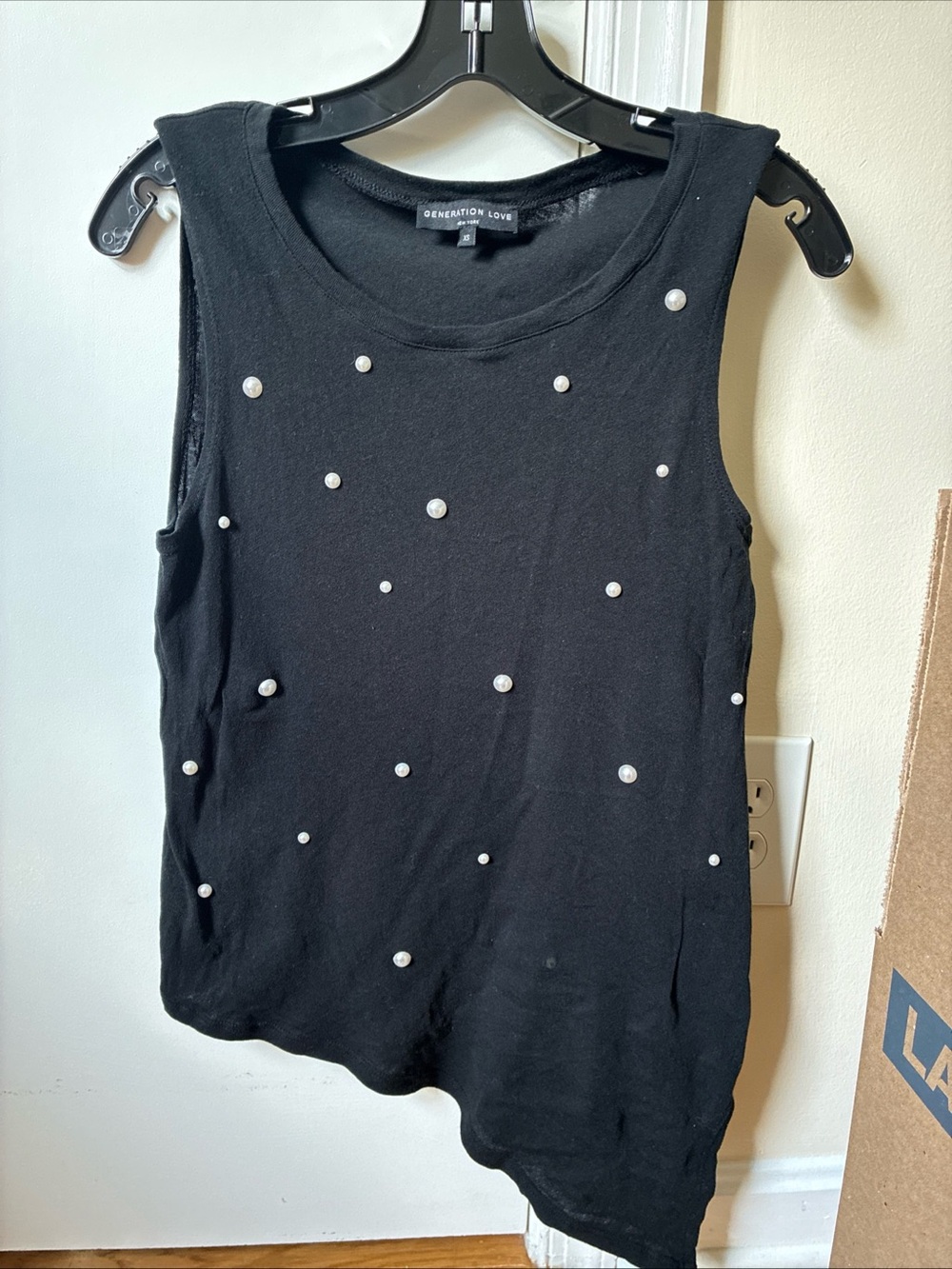 Generation Love sleeveless black top with pearls size XS